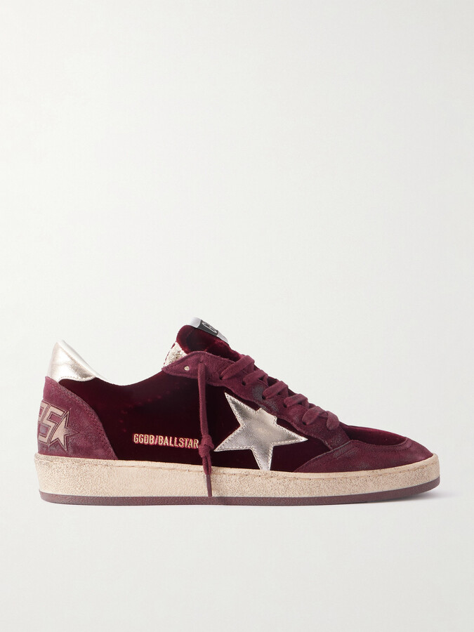 Golden Goose Ballstar Suede And Leather-trimmed Velvet Sneakers - Red