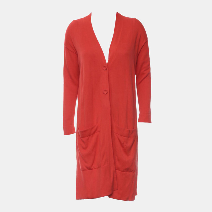 Hermes Orange Cotton Silk Buttoned Up Cardigan Dress S