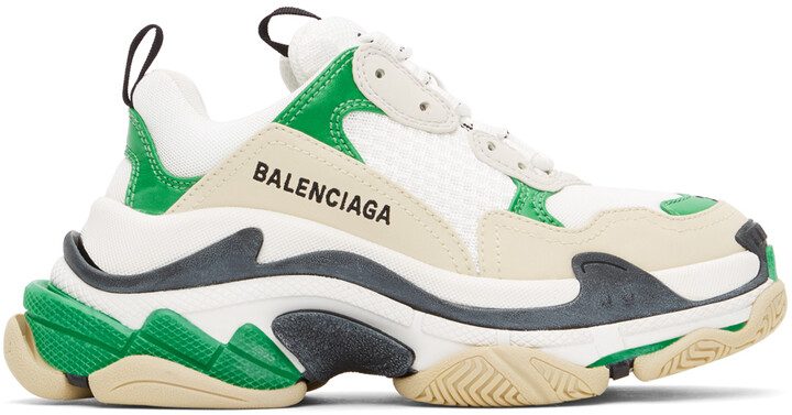 Balenciaga Green & White Triple S Sneakers - ShopStyle