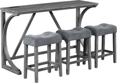 Industrial Dining Table And Chairs With Power Outlet - 4 Piece For Various Spaces Gray Arrangement Living, Dining, Game Areas