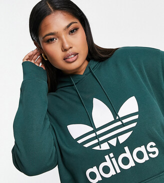 adidas Plus large trefoil hoodie in collegiate green - ShopStyle