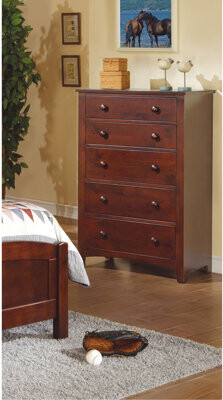 Red Barrel Studio Contemporary Dark Oak Finish 1Pc Chest Of Drawers Plywood Pine Veneer Bedroom Furniture 5 Drawers Tall Chest