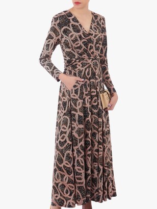Jolie Moi Geometric Print Cross Over Maxi Dress, Brown/Black