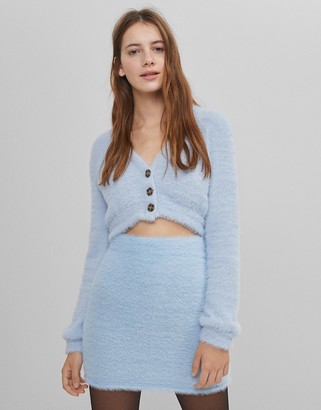 Bershka coordinating cuddly mini skirt in light blue