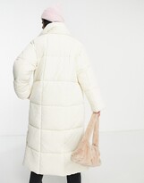 Thumbnail for your product : Monki long quilted coat in beige - BEIGE
