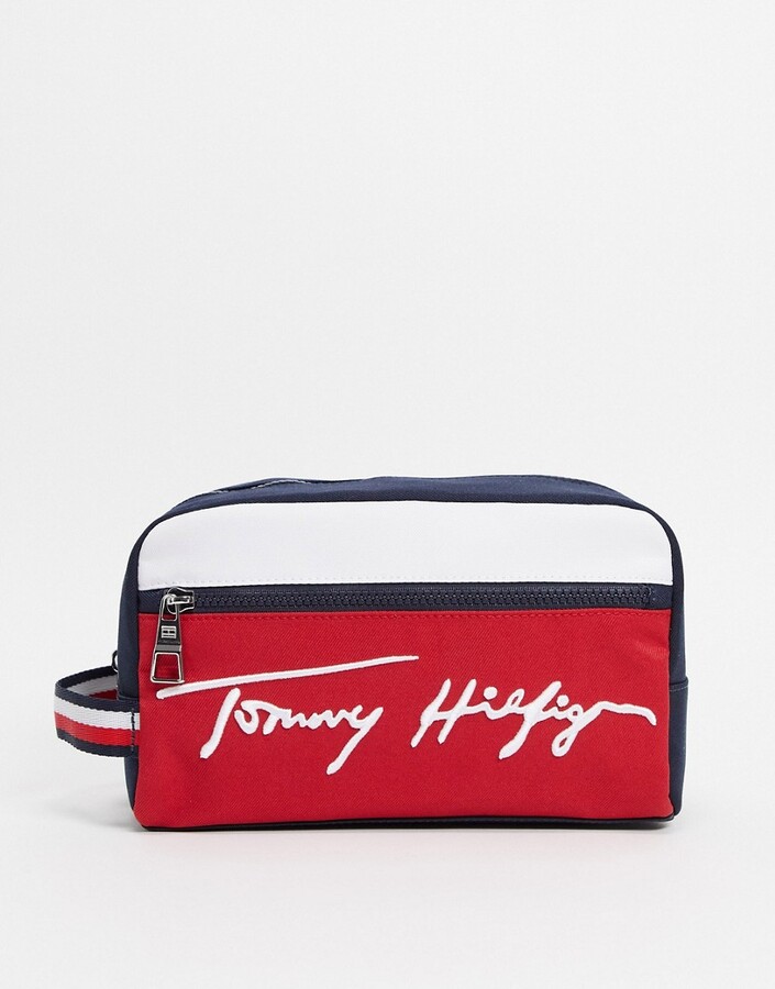 Tommy Hilfiger wash bag with script logo in red ShopStyle Skin Care