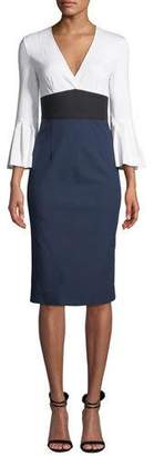 Diane von Furstenberg Lauren Colorblock Bell-Sleeve Midi Dress