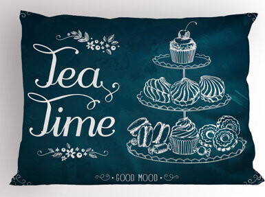 Ambesonne Tea Pillow Sham 2 Pack Pastries Bakery Drawing Art Petrol Blue and White