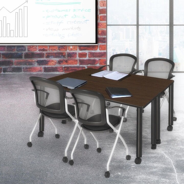 Regency Kee 66 in x 24 in. Neo Walnut Top Mobile Training Seminar Table Desk, Black Legs