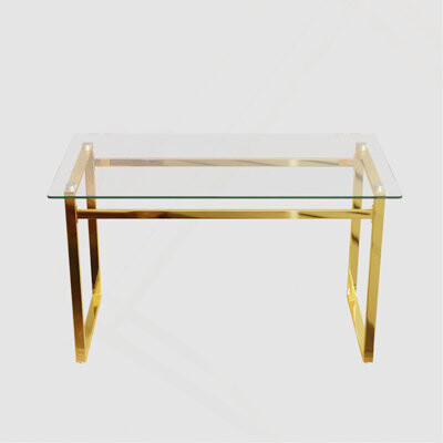 Modern Glass Metal 51" Minimalist Rectangular For 4-6 With 0.31" Tempered Tabletop And Golden Chrome Legs Writing Table Desk, Kitchen Dining Living Ro