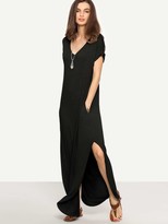 Thumbnail for your product : Shein Rolled Sleeve Split Curved Hem Tee Dress