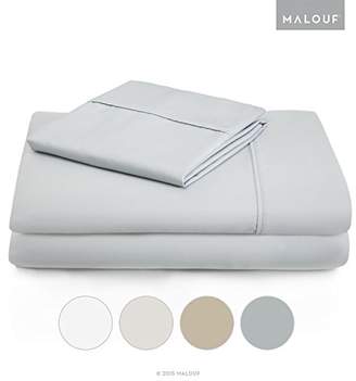 Malouf WOVEN 600 Thread Count Luxurious Feel Soft Cotton Blend Sheet Set with Deep Pocket Design - Split Queen - Ash
