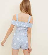 Thumbnail for your product : New Look Girls Blue Floral Puff Print Bardot Playsuit
