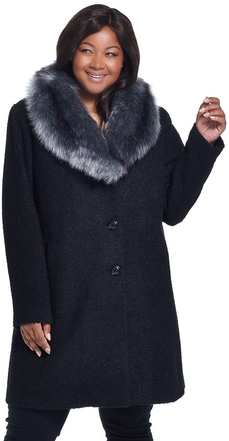Gallery Plus Size Faux-Fur Shawl Collar Wool Coat - ShopStyle