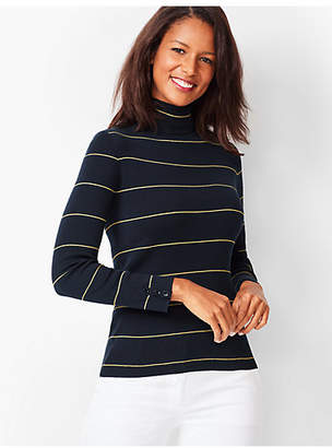 Talbots Stripe Button-Cuff Turtleneck Sweater