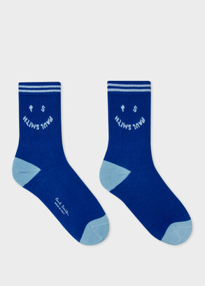 Paul Smith Women's Blue 'Happy' Ribbed Socks