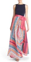 Thumbnail for your product : Eliza J Scarf Print Jersey & Crepe de Chine Maxi Dress