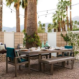 west elm Portside Outdoor Expandable Dining Table + 88.5" Bench Set - Weathered Gray