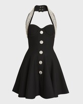 Thumbnail for your product : Balmain Crystal Embroidered Halter Knit Mini Skater Dress