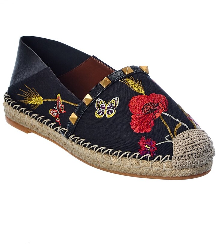 Valentino Embroidered Canvas & Leather Espadrille - ShopStyle