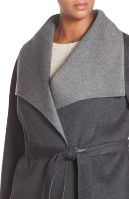 Tahari Plus Size Women's 'Ella' Belted Two-Tone Wool Blend Wrap Coat