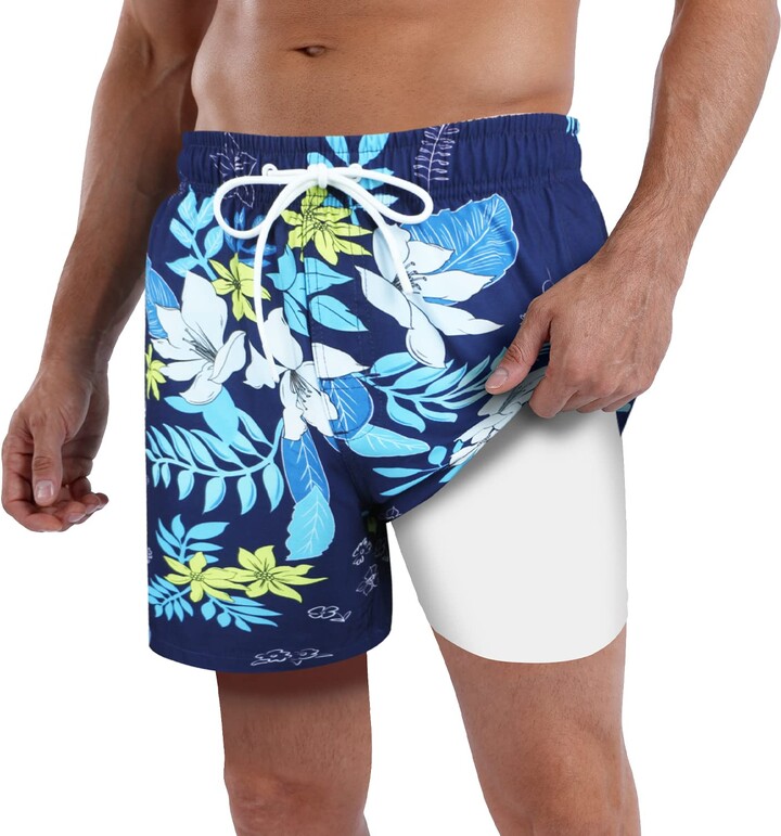 QRANSS Mens Swim Trunks Compression Liner Quick Dry 5.5'' Swimwear Swim  Shorts with Boxer Brief Lined - ShopStyle