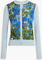 Thumbnail for your product : Oscar de la Renta Floral-print silk twill-paneled wool cardigan
