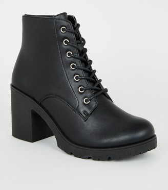 New Look Leather-Look Lace Up Heeled Boots