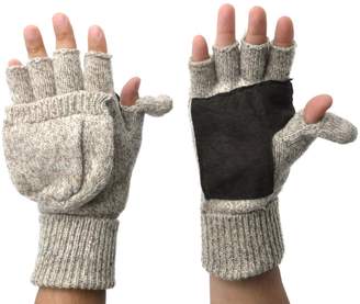 Ragg Polar Wear Mens Fingerless Suede Palm Wool Mitten Gloves w/Finger & Thumb Pullover (M/L, )