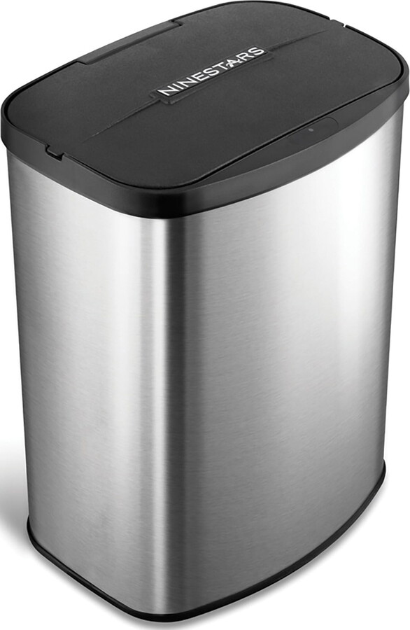 NineStars Nine Stars Automatic Bathroom trash can, 2 Gallon Stainless steel, Fingerprint-Resistant Motion Sensor Garbage Bin with Soft Close Lid, Silver