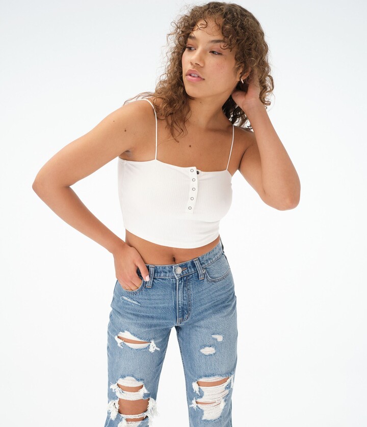 Aéropostale Seriously Soft Cropped Bungee Cami in White