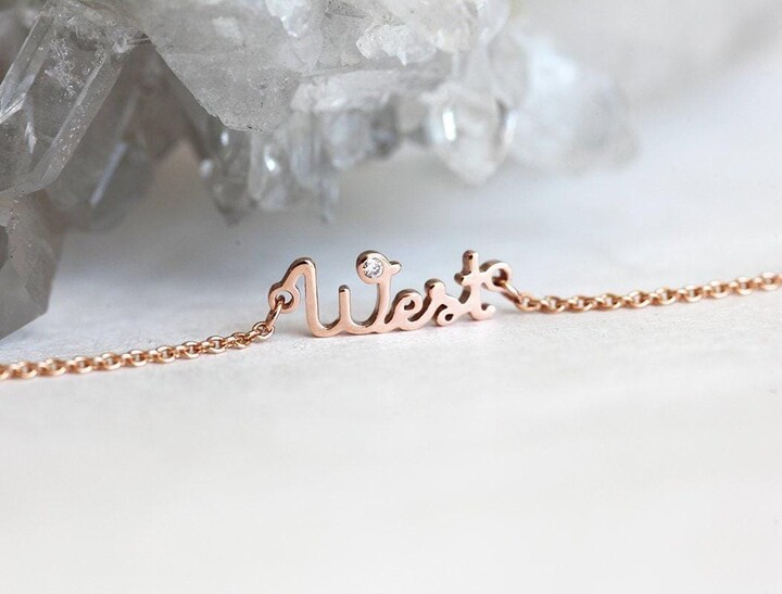 Etsy Diamond Name Bracelet Personalized Gift 14K Or 18K Solid Gold Sterling Silver