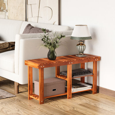3 Wood Shoe Rack, Rustic Bench For Entryway. Provides Storage In Hallway, Livingroom. Solid & Dependable Rack Bench, Bedroom Organizer. Fits Entryway,