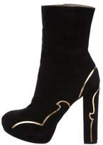 Thumbnail for your product : Versace Suede Pointed-Toe Mid-Calf Boots
