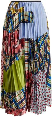 Marni Contrasting-print pleated silk-blend skirt