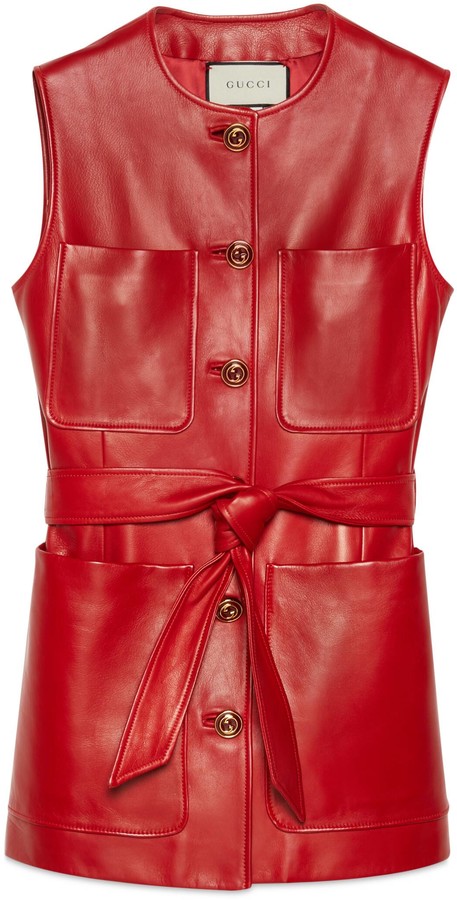 Gucci Plonge leather long vest - ShopStyle