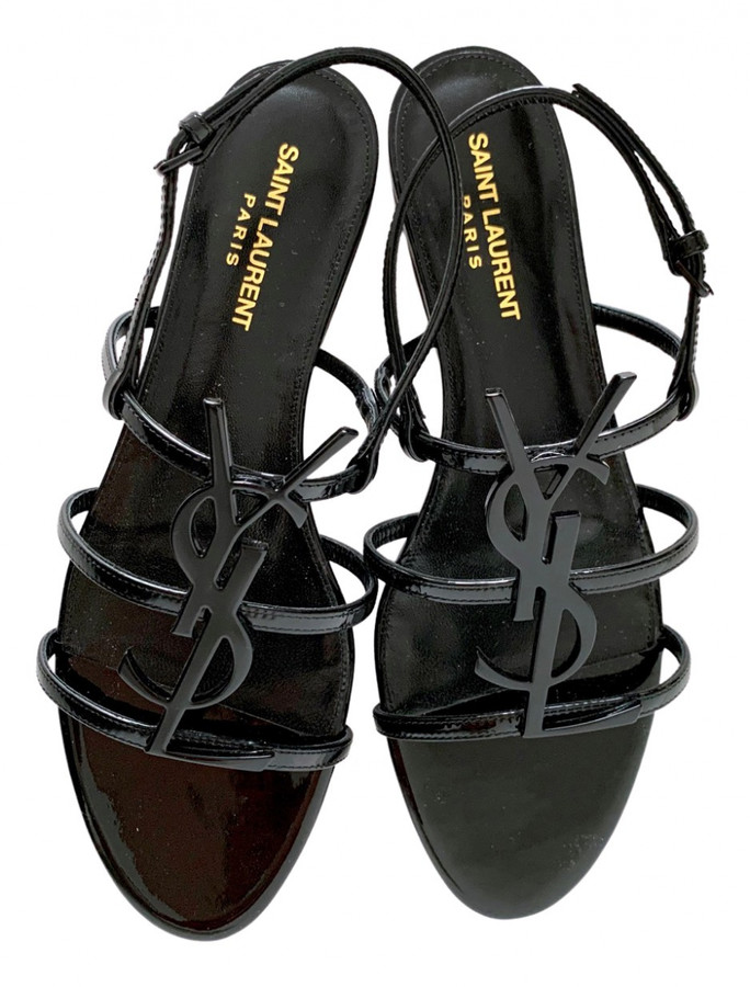 Saint Laurent black Patent leather Sandals - ShopStyle
