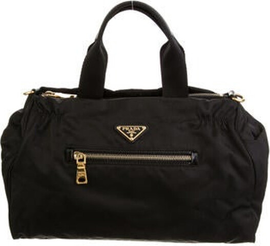 Prada Tessuto Nylon Saffiano Leather Black Top Zip Tote Bag