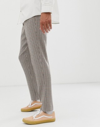 ASOS DESIGN Tall drop crotch tapered crop smart pants in wool mix in beige