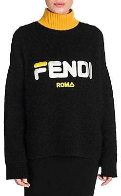 Fendi Women's Mania Logo Mohair Turtleneck Sweater