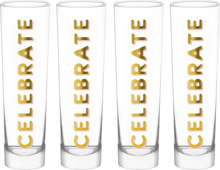 Slant Collections Slant Party Supplies Champagne Glasses - Set of 4 Tall Stemless Mimosa Prosecco Cocktail Glass, 8-Ounce, Celebrate