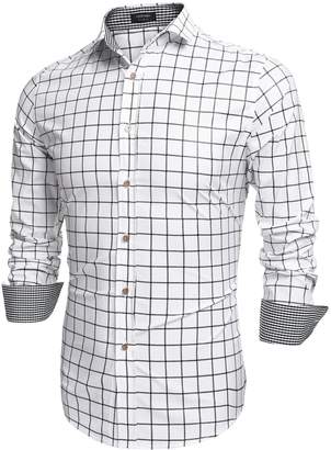 Coofandy Men's Fashion Long Sleeve Plaid Button Down Casual Shirts (, Gray)
