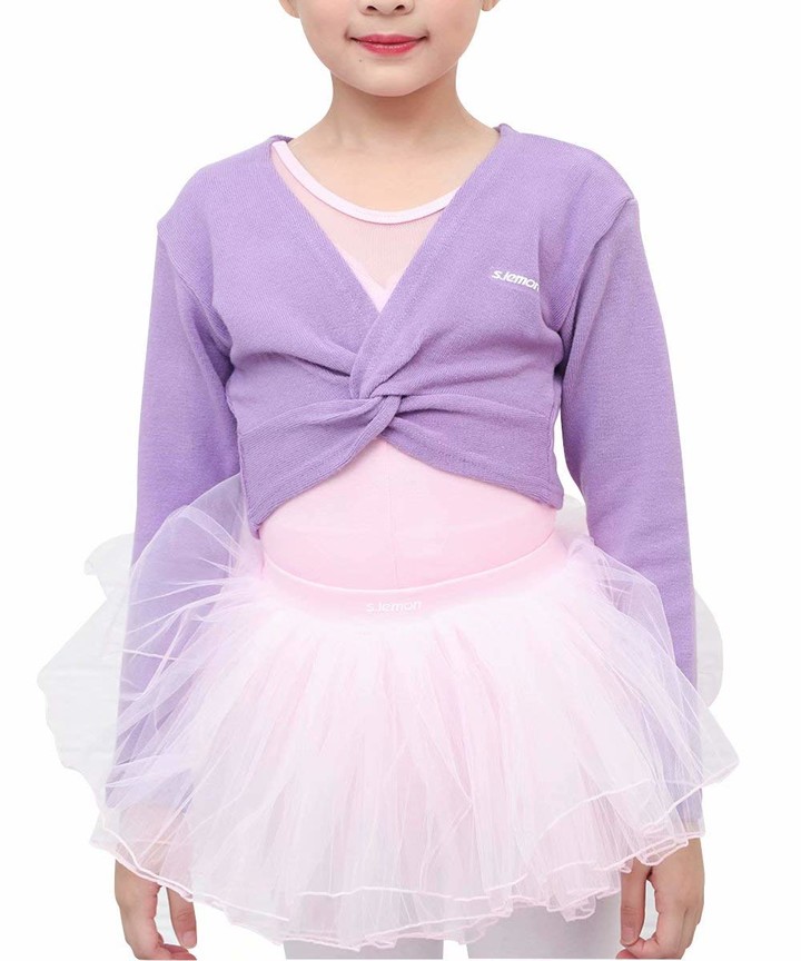 s.lemon Ballet Sweaters for Girls,Kids Cotton Long Sleeve Wrap Up Dance Top Ballet Cardigan