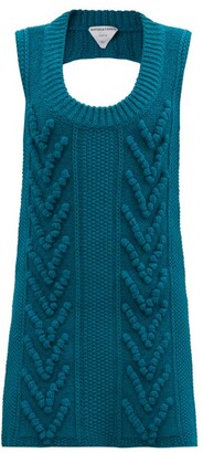 Bottega Veneta Cutout-back Cotton-blend Aran-knitted Mini Dress - Blue