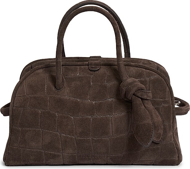 Jacquemus Women's Le Petit Turismo Croc-Embossed Suede Top Handle Bag - Dark Brown