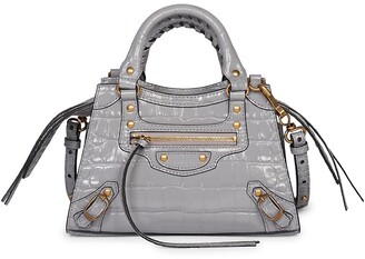 Balenciaga Small City Croc-embossed Leather Satchel in Blue