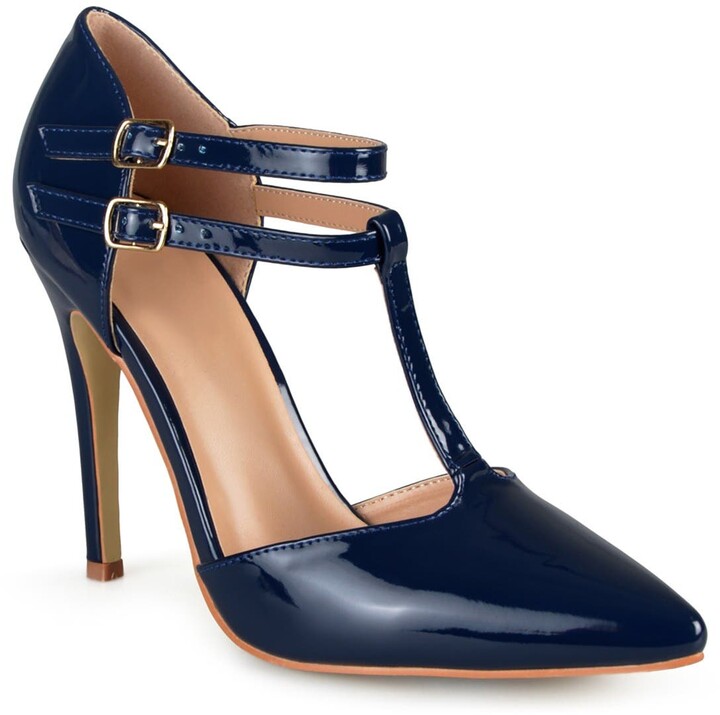 navy strap heels