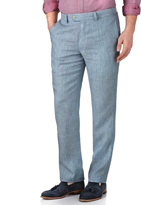 Charles Tyrwhitt Light Blue Slim Fit Linen Tailored Pants Size W34 L30