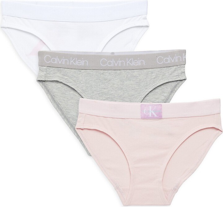 Calvin Klein Girls Modern Cotton 3 Pack Bikini Briefs Grey Heather/Classic  White/Crystal Pink