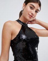 Thumbnail for your product : AX Paris racer neck mini dress with maxi overlay-Black